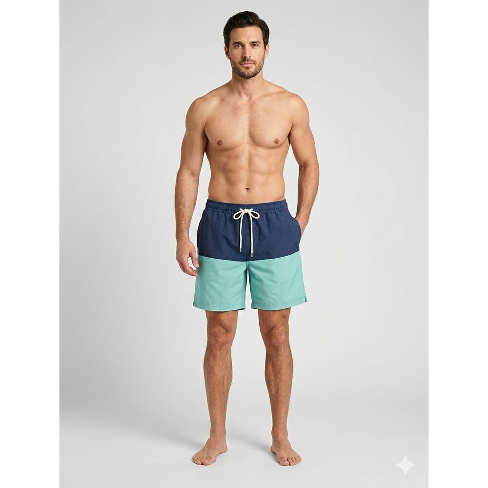Trinity Coast Mens Blue Colorblock Swim Trunks 9" Drawstring Waist Size 2XL NWT